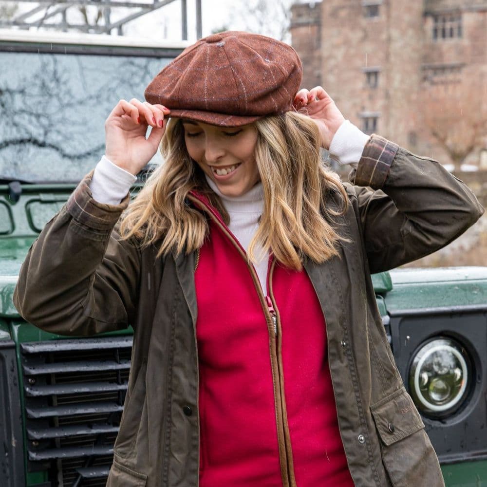 Piece Newsboy Bakerboy Cap Chestnut Brown Check Tweed Gatsby