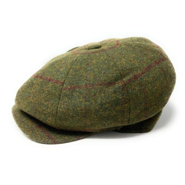 8 Piece Newsboy Bakerboy Cap - Green Check Tweed Gatsby