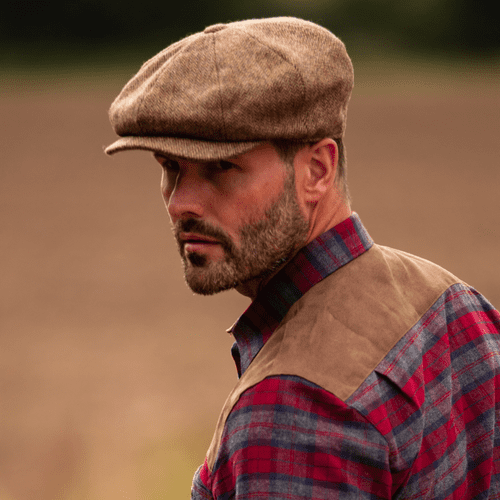 8 Piece Newsboy Cap - Brown Herringbone Tweed Gatsby Bakerboy Cap