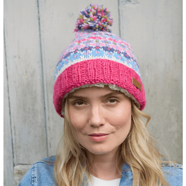 Alaska Roll Back Bobble Beanie  Jacaranda