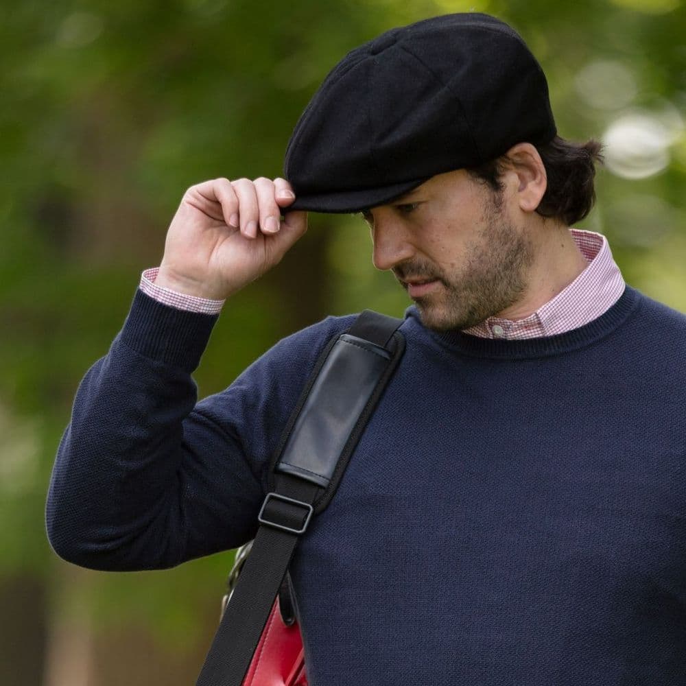 Baker/News Boy Cap Gatsby Melton Wool Lined Black Peaky