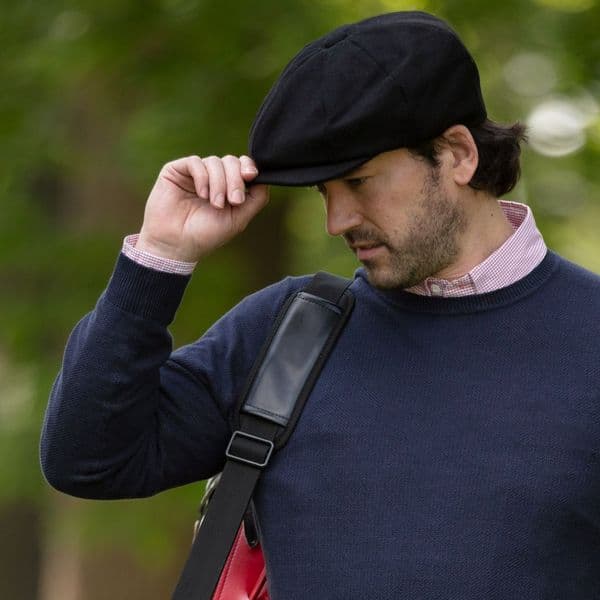 Baker/News Boy Cap - Gatsby - Melton Wool - Lined - Black (Peaky Blinders Style Cap)