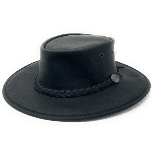 Barmah Bronco Foldaway Leather Outback Hat - 1060 - Black