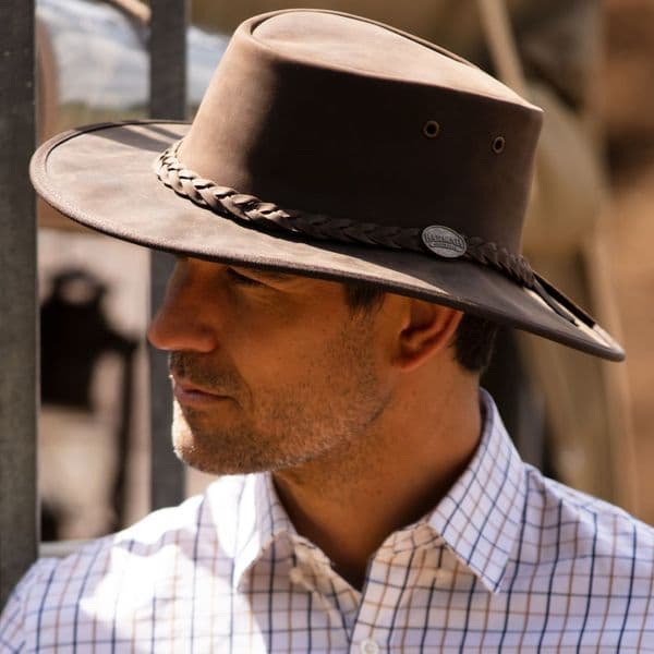 Barmah Bronco Foldaway Leather Outback Hat - 1060 - Brown