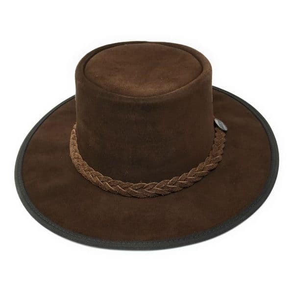 Barmah Squashy Packable Chocolate Australian Leather Bush Hat - 1025