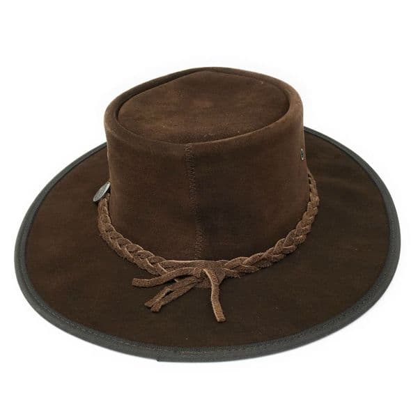 Barmah Squashy Packable Chocolate Australian Leather Bush Hat - 1025