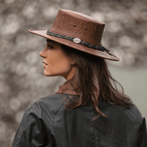 Barmah Squashy Packable Crackle Kangaroo Leather Hat - Hickory 1018