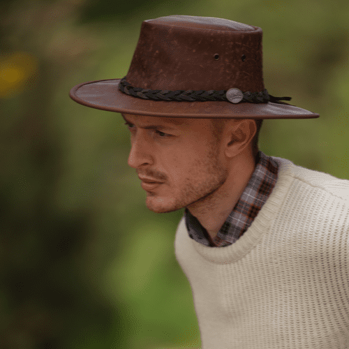 Barmah Squashy Packable Crackle Kangaroo Leather Hat - Hickory Brown 1018