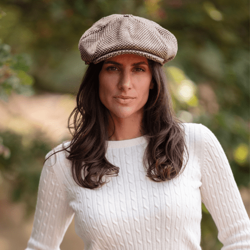 Beige and Brown Wool Tweed Bakerboy/Newsboy 8-piece cap