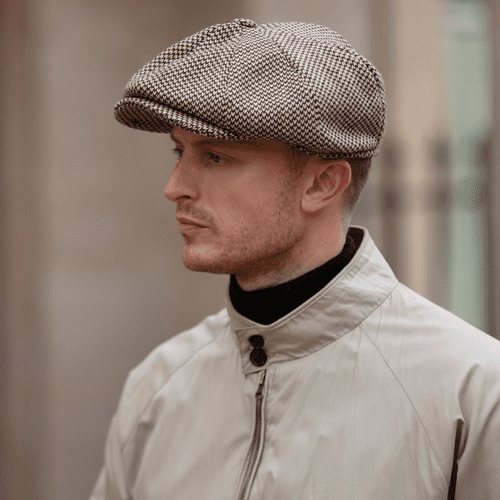 Beige and Brown Wool Tweed Newsboy/Bakerboy 8-piece cap