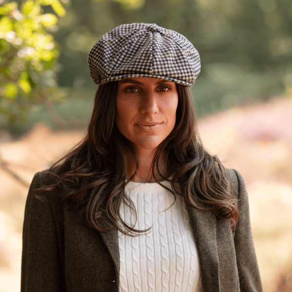 Beige & Midnight Navy Wool & Cashmere Tweed Bakerboy/Newsboy 8-Piece Cap