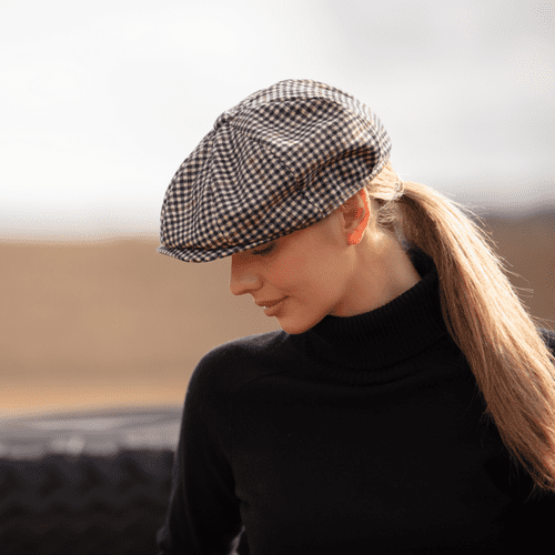 Beige & Midnight Navy Wool & Cashmere Tweed Bakerboy/Newsboy 8-Piece Cap