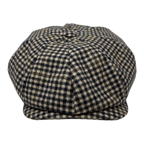 Beige & Midnight Navy Wool & Cashmere Tweed Newsboy/Bakerboy 8-Piece Cap