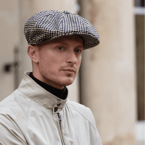 Beige & Midnight Navy Wool & Cashmere Tweed Newsboy/Bakerboy 8-Piece Cap