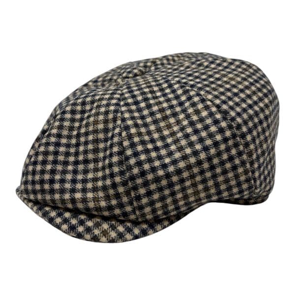 Beige & Midnight Navy Wool & Cashmere Tweed Newsboy/Bakerboy 8-Piece Cap