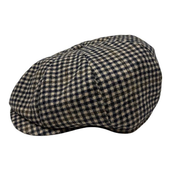 Beige & Midnight Navy Wool & Cashmere Tweed Newsboy/Bakerboy 8-Piece Cap
