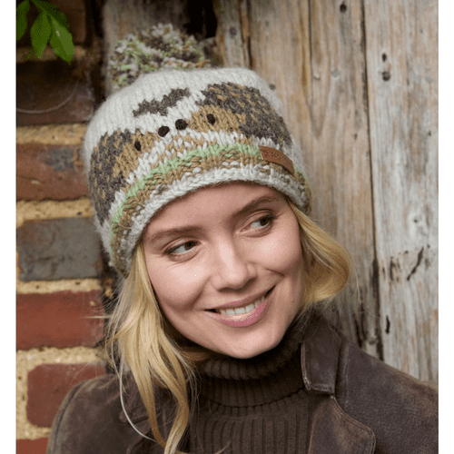 Beige Wool Bobble Hat - Hedgehog