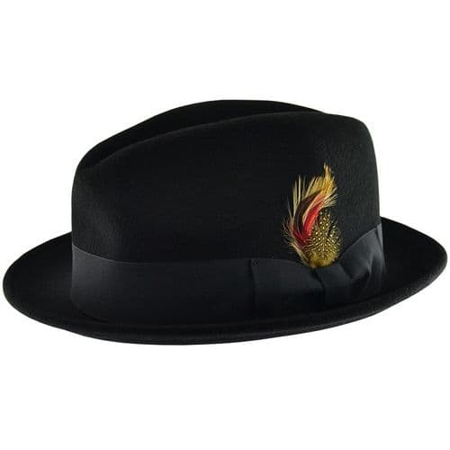 Black C-Crown Trilby Hat Wool Felt