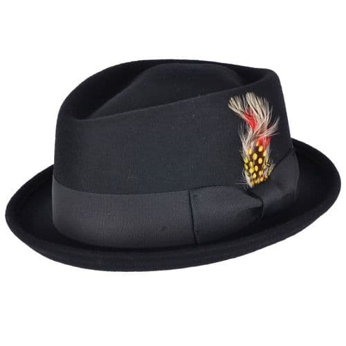 Black Pork Pie Hat - Diamond Crown - Crushable