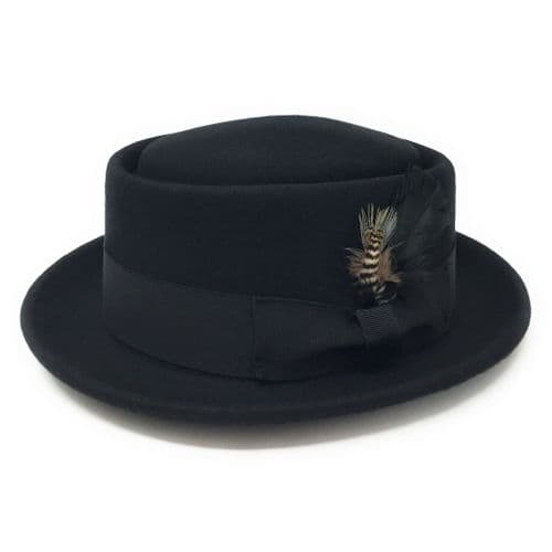 Black Pork Pie Hat Wool Felt