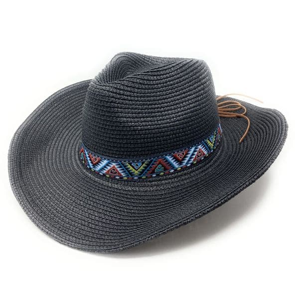 Black Summer Cowboy Hat with Aztec Band