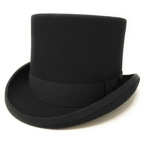 Black Tall Top Hat 6" - Wool Felt - Lined - Cotswold Country Hats