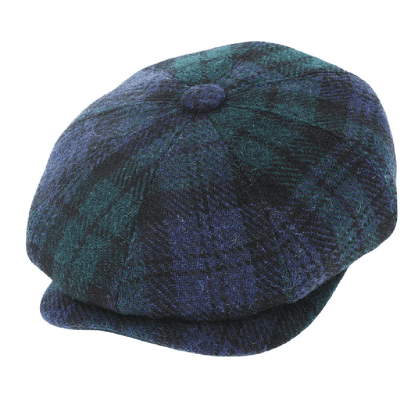 Black Watch - Blue, Green & Black Tartan Harris Tweed Bakerboy/Newsboy Cap