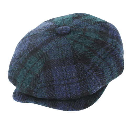 Black Watch - Blue, Green & Black Tartan Harris Tweed Bakerboy/Newsboy Cap