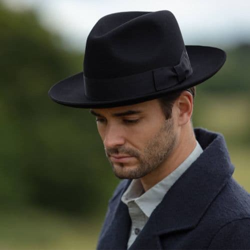 Black Wool Snap Brim Indiana Style Fedora Hat