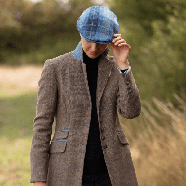 Blue Check Tartan Harris Tweed Flat Cap
