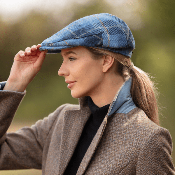 Blue Check Tartan Harris Tweed Flat Cap