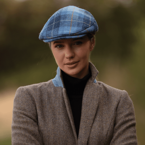 Blue Check Tartan Harris Tweed Flat Cap