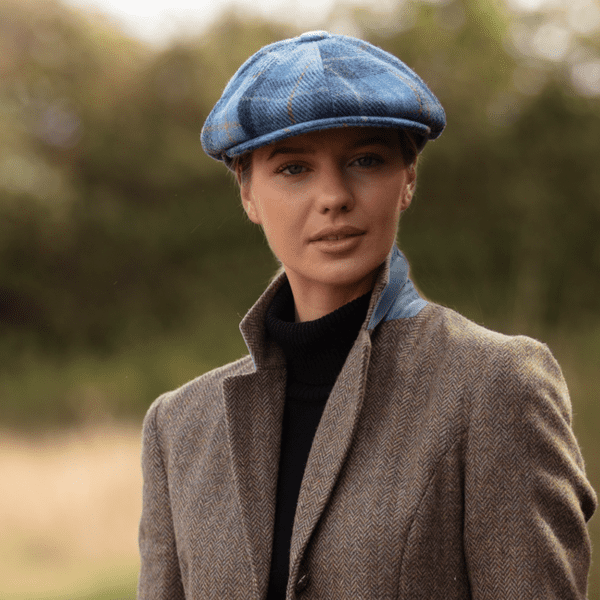 Blue Check Tartan Harris Tweed News/Baker boy Cap