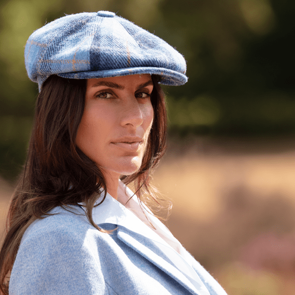 Blue Check Tartan Harris Tweed News/Baker boy Cap