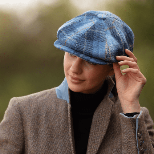 Blue Check Tartan Harris Tweed News/Baker boy Cap