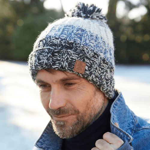 Blue Wool Bobble Beanie Hat - Bruges