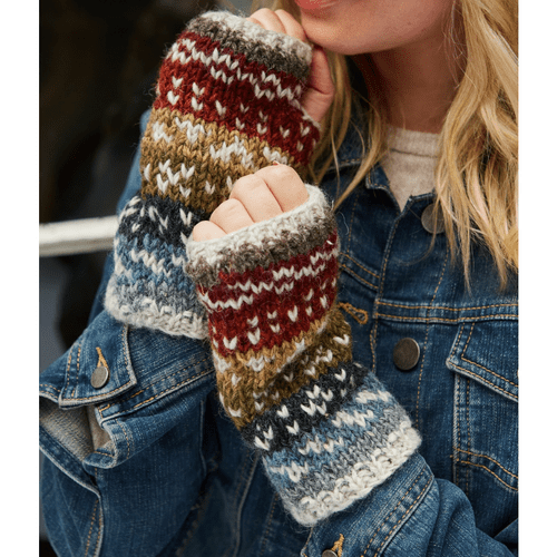 Bold Earthy Striped Fair Isle Wool Handwarmers - Helmsdale
