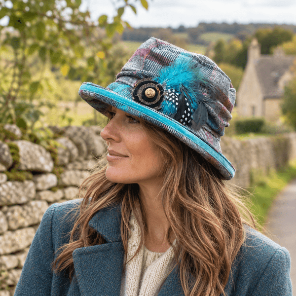 Bone Brim Bucket Hat - Sky Blue and Pink- Edith