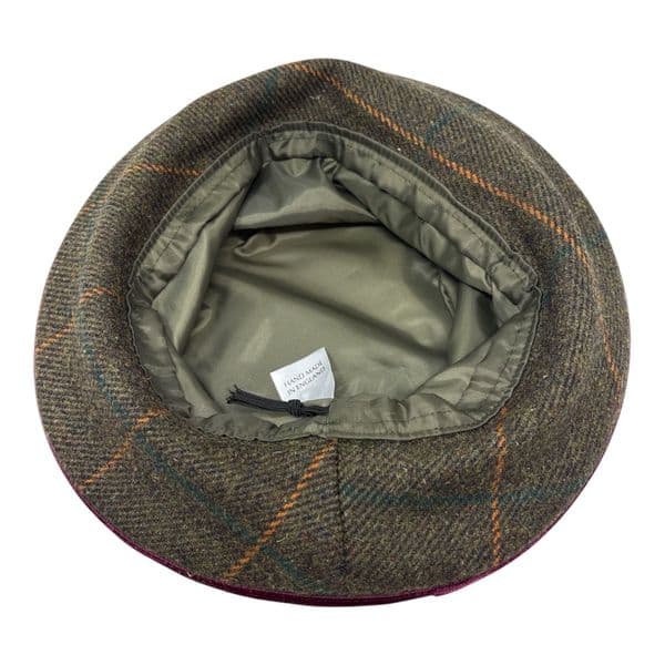 Bone Brim Tweed Bucket Hat - Green & Burgundy Trim - Alexia