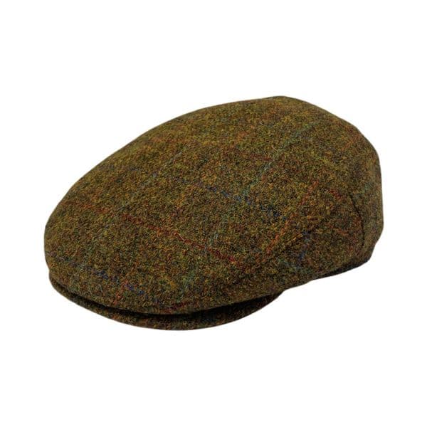 Brown Check Harris Tweed Flat Cap