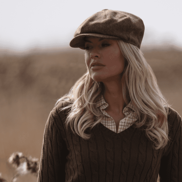 Brown Gatsby Newsboy Herringbone Bakerboy Cap