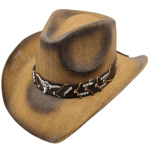 Brown Hard Straw Summer Cowboy Hat - Onyx Longhorn