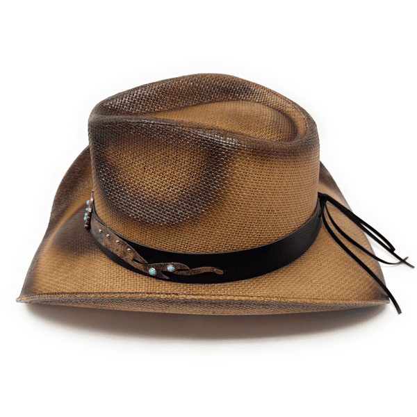 Brown Hard Straw Summer Cowboy Hat - Turquoise Bloom