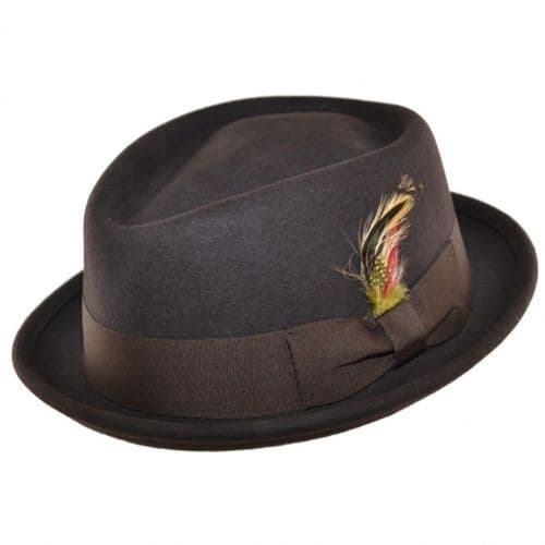 Brown Pork Pie Hat - Diamond Crown - Crushable