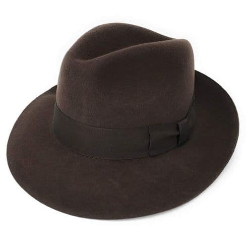 Brown Showerproof Snap Brim Lined Wool Fedora Hat - Midford