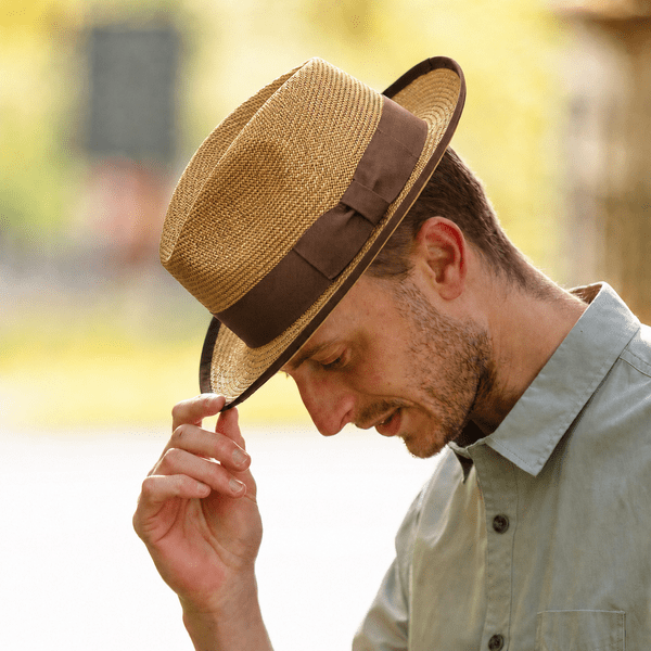 Brown Toyo Straw with Brown Snap Brim Summer Panama Style Hat - Mayfair