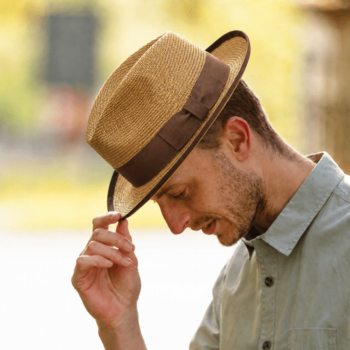 Brown Toyo Straw with Brown Snap Brim Summer Panama Style Hat - Mayfair