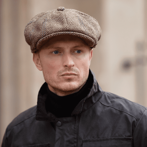 Brown with Green Wool Tweed Newsboy/Bakerboy 8-piece cap