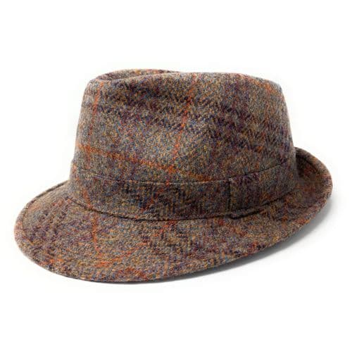 Brown Wool Check Tweed Trilby Hat - Winstone