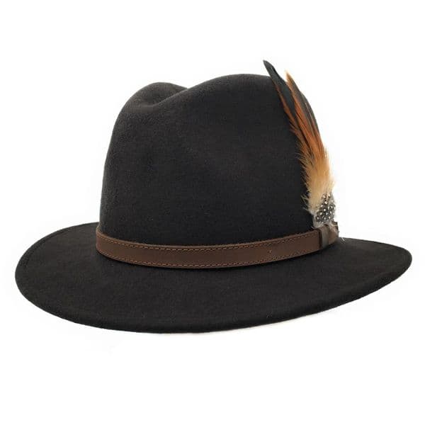 Brown Wool Fedora Hat - Showerproof - Arizona